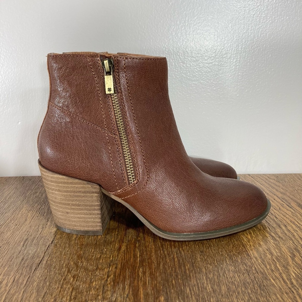 New Lucky Brand Bamlea Toffee Brown Leather Ankle Boot Women’s Size 7
